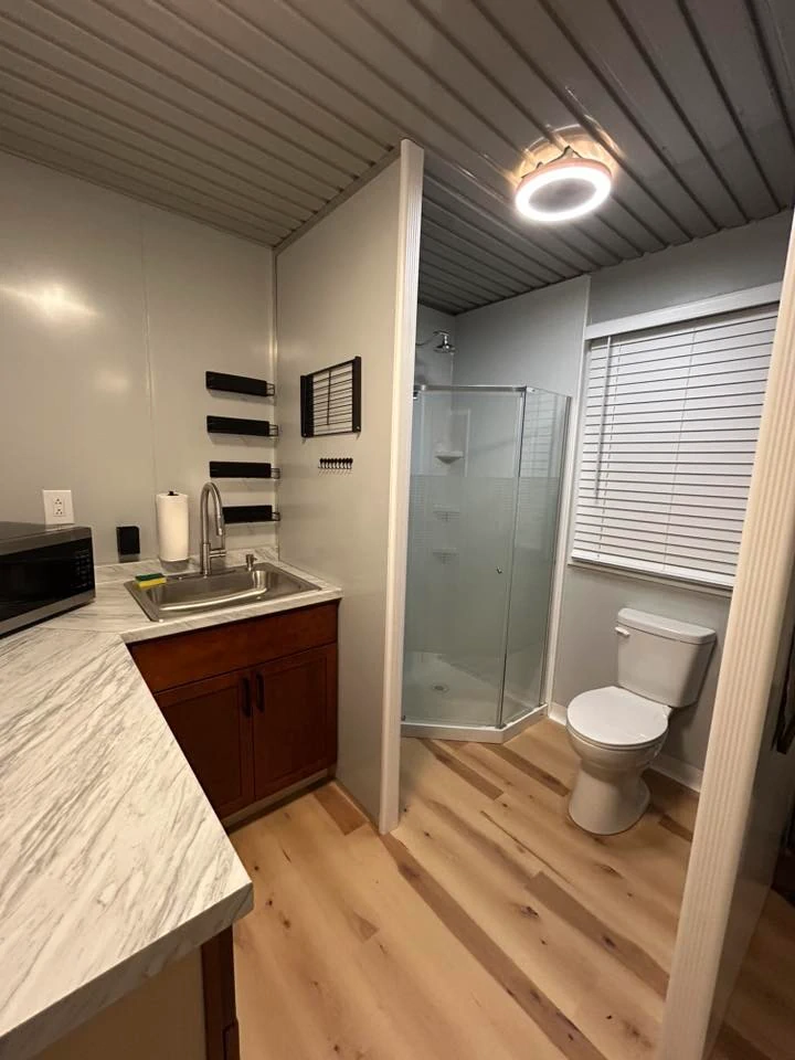 Interior of a modular steel building showing spacious design